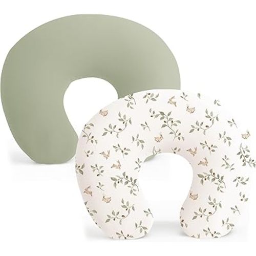 Konssy 2 Pack Nursing Pillow Covers, Stretchy and Soft Nursing Cover for Breastfeeding, Pillow Slipcover for Baby Girls and Boys Newborn (Fog Green, Rabbit)