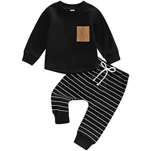 Toddler Baby Boy Fall Winter Outfit Contrast Color Long Sleeve Sweatshirts Stretch Jogger Pants Newborn Clothes Set