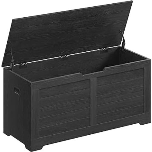 VASAGLE Storage Chest, Storage Trunk with 2 Safety Hinges, Storage Bench, Shoe Bench, Farmhouse Style, 15.7 x 39.4 x 18.1 Inches, for Entryway, Bedroom, Living Room, Ebony Black ULSB061B01