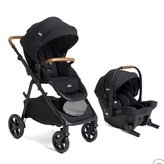 "Joie Ginger and Mint Latch Travel System - Shale Dark: Bassinet Reclining Seat, Adjustable Handle, Metal Frame"