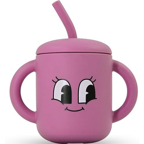 Fumiko Sippy cups for toddlers 1-3 – Adorable Personality Designs, Built-In Straw Lock, Easy-Grip Handles, (Smile Bug)