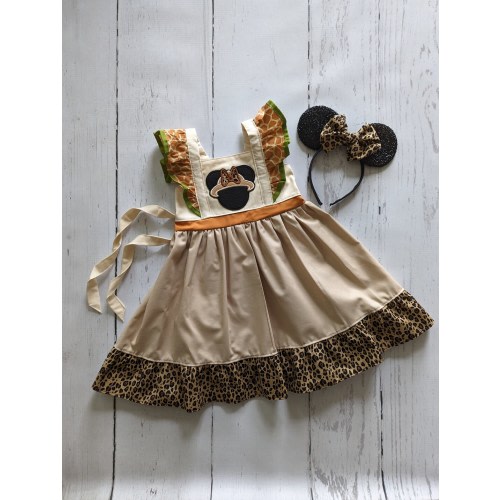 Girls Safari Minnie Mouse Twirl Dress, Safari Minnie Dress inspired with animal prints, Everyday princess dress, sizes 12/18m, 2T-8 girls