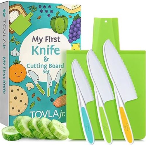 TOVLA JR. Toddler Montessori Kitchen Knife and Cutting Board Set – Safe, Kid-Sized Tools for Real Cooking – Ages 3+ Life Skills and Hands-On Prep