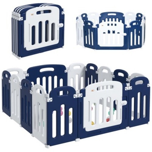 Qaba Baby Playpen, Sturdy Safety Play Yard, Foldable Baby Playard, Kids Activity Center with Anti-Slip Base, Size: 56.75" x 56.75" x 24.75"