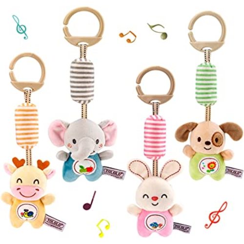 Blppldyci Baby Hanging Toys Infant Sensory Activities Car Seats Stroller Crib Games Montessori Learning Education Travel Essential for Newborns Toddlers Boys Girls Ages 3+ Months, Pack of 4