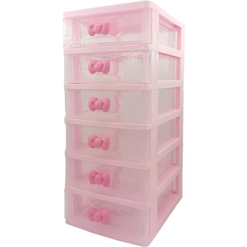 Lovely Pink Mini Receiving Storage Box With Multi-layers And Pink Bowknot Handle Gift for Mothers, Girls, Small Items Keeping Box (Six Layers(7.06 x 5.22 x 11.89 inches))