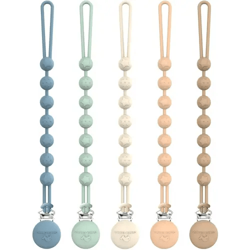 Cuddle Campus Pacifier Clip,Pack of 5 Pacifier Holder Clip with One Piece Design,Soft Flexible Silicone Baby Pacifier Holder with Texture for Boy and Girl