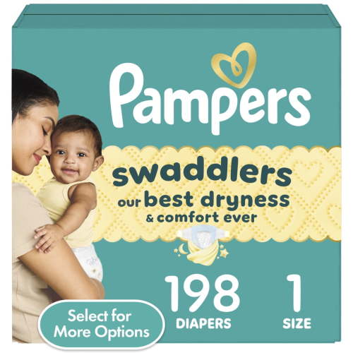 Free Shipping! Pampers Baby Diapers Size 1, 198 Count, Hypoallergenic, LeakGuard Protection, Wetness Indicator