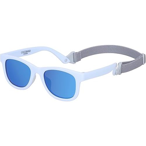 COCOSAND Baby Sunglasses with Strap Polarized Flexible Square UV400 for Infant Toddler Boys Girls Age 0-24 Months