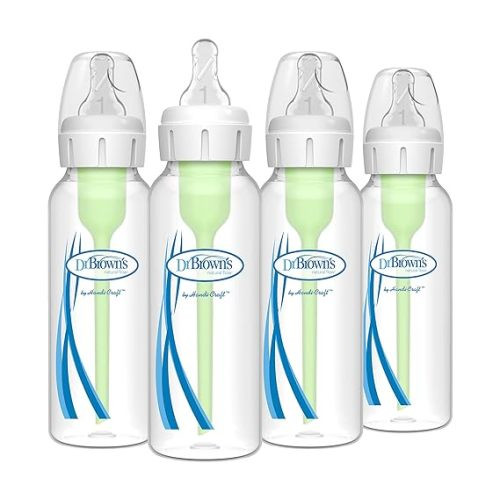 Dr. Brown's Natural Flow® Anti-Colic Options+™ Narrow Baby Bottles 8 oz/250 mL, with Level 1 Slow Flow Nipple, 4 Pack, 0m+ - 8oz, Clear - 4 Count (Pack of 1)