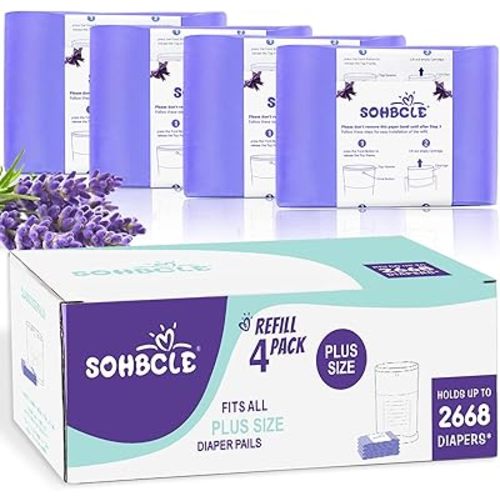 Compatible with Dekor Plus Diaper Pail, Diaper Pail Refill Bags Extra 12% Length 4 Pack, Holds up to 2668 Diapers,Extra 30% Thickness Powerful Odor Eliminate Lavender Scent Newborn Essentials