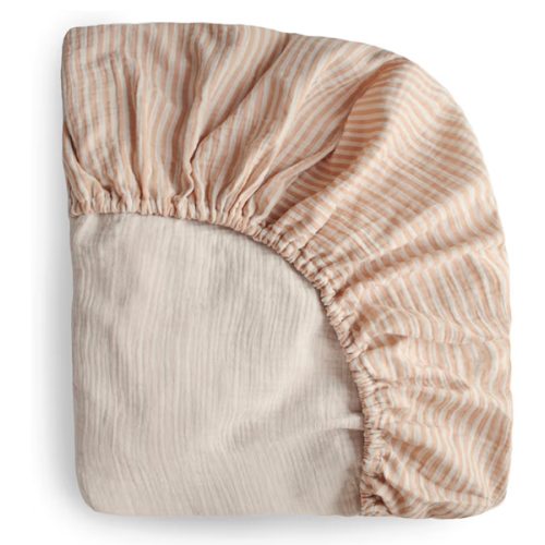 mushie Extra Soft Muslin Fitted Crib Sheet | 192 Thread Count | 28"x 52" (Natural Stripe)