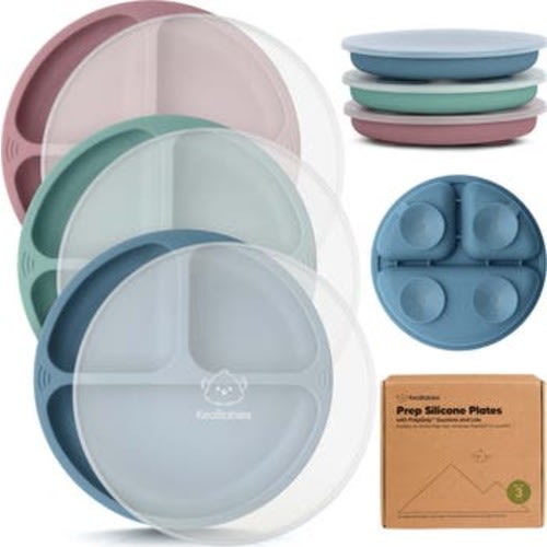 3-Pack Prep Silicone Suction Plates with Lids