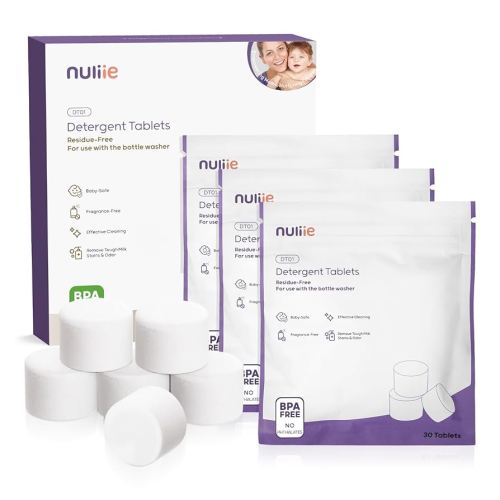 Nuliie 130 High-Efficiency Detergent Tablets for Momcozy, Baby Brezza, GROWNSY Bottle Washers, Fast-Dissolving, Remove Milk Residue & Odor, Gentle Formula Safe for All Baby Bottle Washers