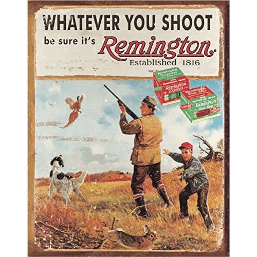 Desperate Enterprises Whatever You Shoot Be Sure It's Remington Tin Sign - Nostalgic Vintage Metal Wall Décor - Made in USA