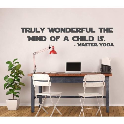 Yoda Child Quote Decal - Star Wars Master Jedi Vinyl Sticker - "Truly Wonderful The Mind Of A Child Is" - Wall Art Decor for Classrooms, Library, Boy's or Girl's Bedroom, Playroom or Nursery