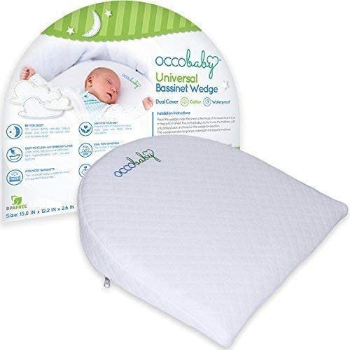 OCCObaby Universal Bassinet Wedge | Waterproof Layer & Handcrafted Cotton Removable Cover | 12-Degree Incline for Better Night's Sleep…