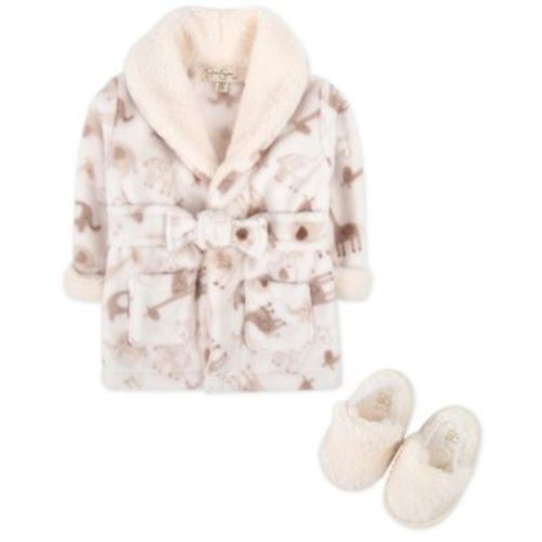 Baby Bath Robe with Sherpa Slippers, 2-Piece Set