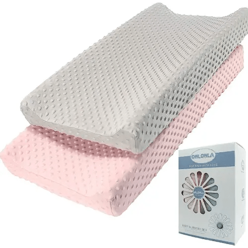 Owlowla Changing Pad Cover, Soft Minky Dots Changing Table Sheets for Baby Boy and Girl 2Pack (Grey/Pink)