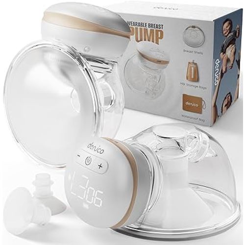 DENICO Hands Free Breast Pump Hands Free - Wearable Electric Pumps for Breastfeeding - Wireless Portable Hands-Free - 3 Low Noise Modes & 10 Levels, LED Display, Massage 18, 24, 28 mm (Set of 2)