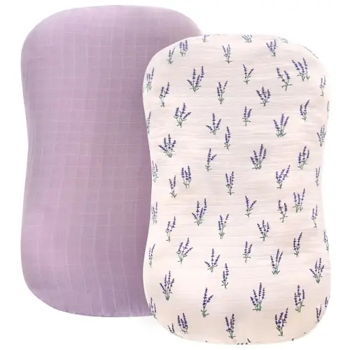 LifeTree Muslin Baby Lounger Cover, Newborn Slipcover Lounger Cover for Boys Girls Infant, Soft Organic Cotton, Cover Only, Lavender and Mauve Pattern, 30.7in x 20in
