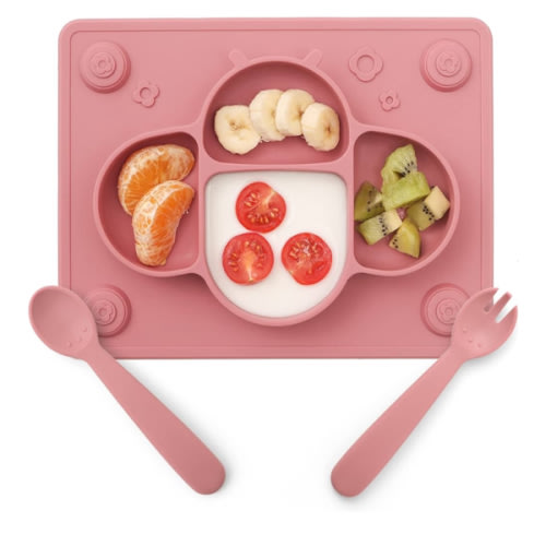 ROCCED Suction Plates for Baby Placemat Spoon Fork Set for Toddlers, Silicone Baby Plates with Suction Baby Dishes for Kids Plates-pale mauve