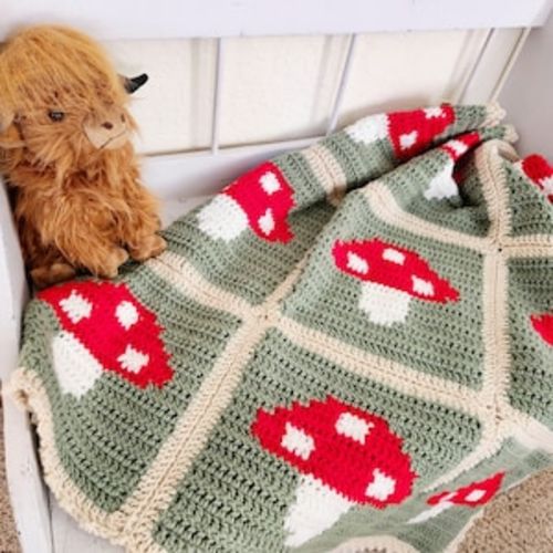 Hand Crocheted Mushroom Baby Blanket - Amanita - free shipping | cottagecore | woodland