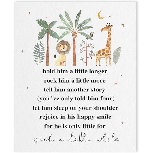 Hold Him A Little Longer Quotes Kids Wall Art: Safari Nursery Wall Decor for Toddler Boy Children Bedroom Decor,Jungle Animal Picture Giraffe Lion Prints Posters 12"x15"