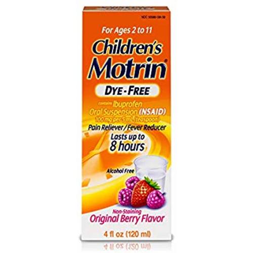 Children's Motrin Oral Suspension Dye-Free Berry, Ibuprofen, Fever Reducer, 4 Oz