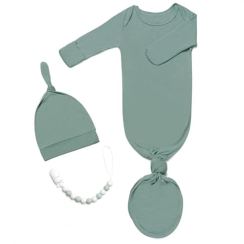 Newborn Baby Knotted Gown, Super Soft Silky Infant Long Sleeve Sleeper for Baby Girl with Hat Set