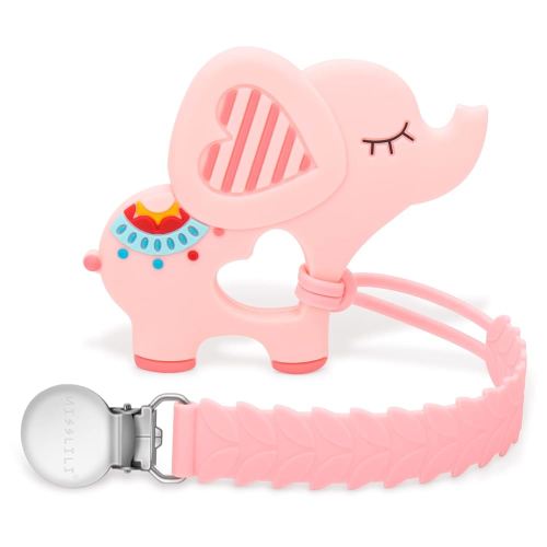 Teething Toys for Babies 0-6 6-12 Months Baby Teethers with Clip Silicone Baby Teether Toys for Boys and Girls Infant Teething Relief for Teething Elephant Shape, Pink