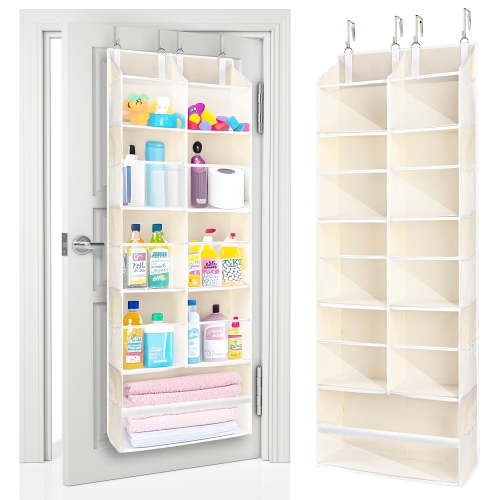 Over the Door Organizer, 5-Tier Extra Large Hanging Storage with 10 Mesh Pockets, Heavy Duty 100 lbs Capacity for Closet, Bedroom, Nursery Storage, Beige