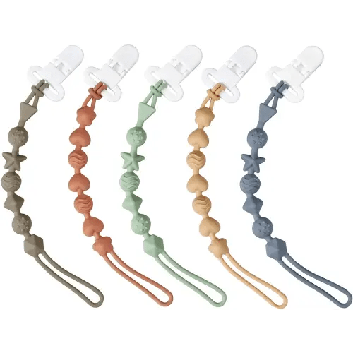 PandaEar 5 Pack Silicone Pacifier Clips, Pacifier Holder with One Piece Design for Baby Boys & Girls, Teething Toys Teethers