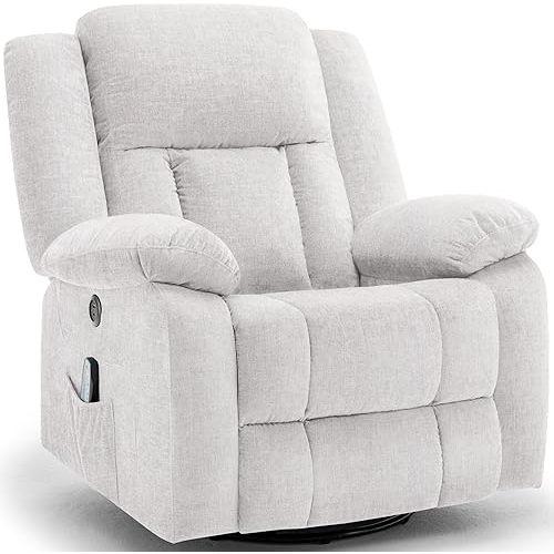 Rocker Recliner Chair, Glider Recliner Chairs for Adults, 360° Swivel Recliner with Massage and Heating, Rocking Recliner Chair with Side Pockets and USB for Living Room, Bedroom, Nursery