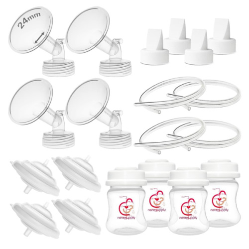 Nenesupply Pump Parts Compatible with Spectra S2 S1 9 Plus Breast Pump to Replace Spectra Pump Parts S2 Accessories Flange 24mm Duckbill Valve Tubing Bottles Backflow Protector (24mm - 4 Sets)