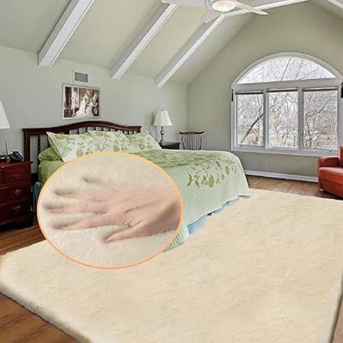 Light Brown Beige Plush Shag Area Rugs 8x10 Rugs for Living Room Boho Fluffy Large Rabbit Fuzzy Fur Rug for Bedroom