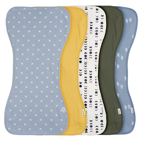 Gerber Baby Unisex Burp Cloths 5-Pack, Blue Gold, Size 10.5" x 21"