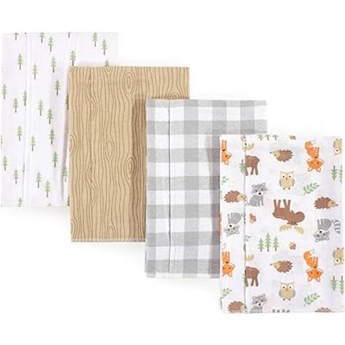 Hudson Baby Unisex Baby Cotton Flannel Burp Cloths, Woodland, One Size