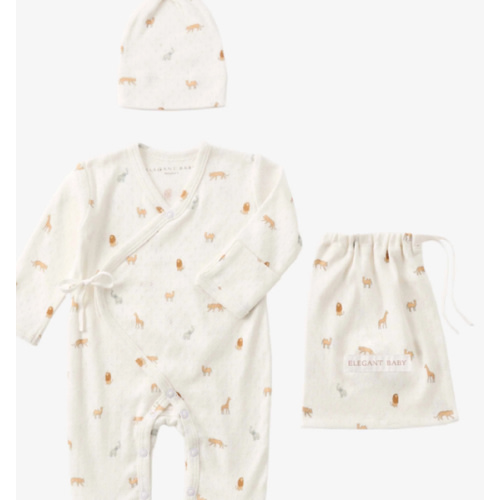 Neutral Safari Print Organic Cotton Pointelle Layette 2 Pc Gift Set