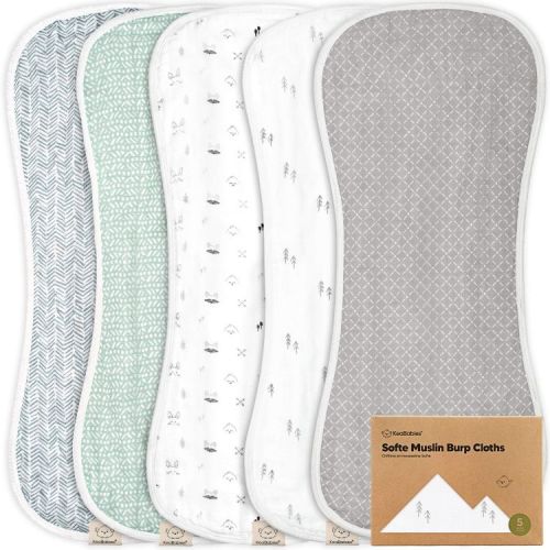 KeaBabies 5pk Organic Softe Muslin Burp Cloths for Baby Girls and Boys, Large Absorbent Burping Cloths for Babies, Baby Burp Clothes (Nordic)
