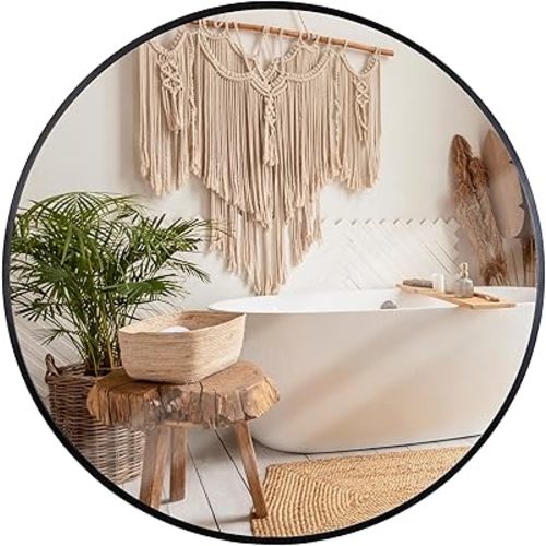 Smartxchoices 30 Inch Round Mirror, Metal Frame Wall Mirror Mounted Circle Mirrors, Vanity Mirror Modern Minimalist Wall Décor for Entryway, Bathroom, Washrooms, Living Rooms, Bedrooms