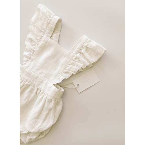 Linen Flutter Sleeve Bloomer Romper - Ivory