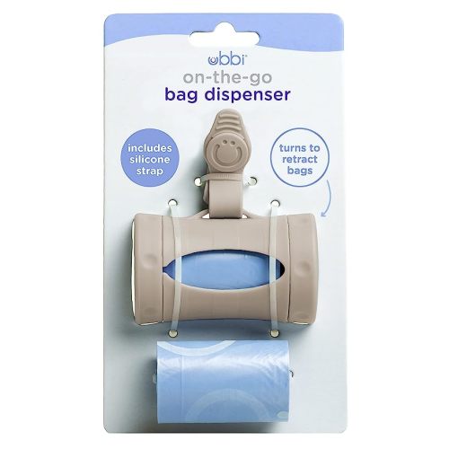 Ubbi Retractable On-the-Go Bag Dispenser for Baby Travel, Diaper Bag Accessory Must Have for Newborns, Helpful Baby Accessory, Taupe - Taupe Bag Dispenser - 1 Count (Pack of 1)