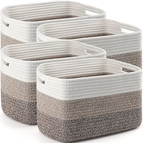 4 Pack Large Storage Baskets for Organizing, 16''Lx12''Wx8''H Woven Baskets for Storage Toys, Towels, Books, and Clothes, Cotton Rope Basket for Shelves with Handle