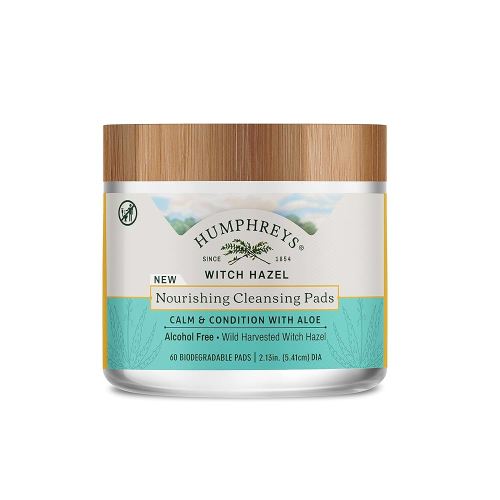 Humphreys Witch Hazel Nourishing Cleansing Pads | Wild Harvested Witch Hazel & Aloe | Alcohol-Free | Natural | Hydrating | Biodegradable | 60 Pads