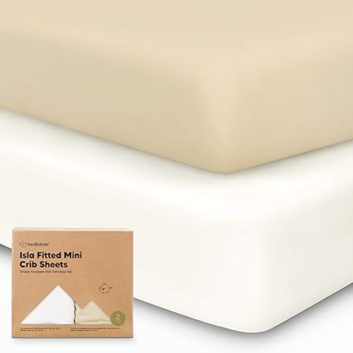 Pack and Play Sheets Fitted - 2-Pack Mini Crib Sheets for Pack N Play Mattress, Soft & Cozy, Neutral Toddler Playard Bedding, Snug Fitted Mini Baby Crib Mattress Cover Set for Boys, Girls (Khaki)
