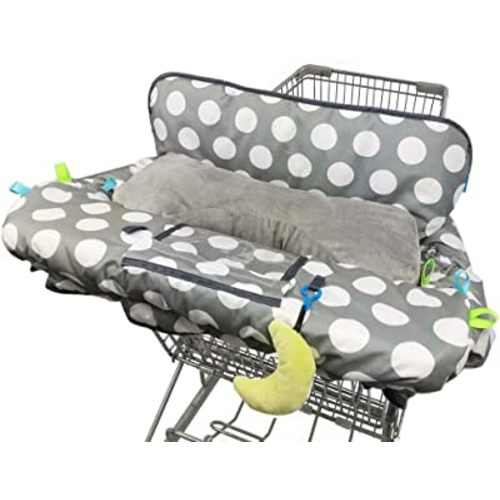 Shopping Cart Cover for Baby with Pillow, Soft Velvet Bolster Positioner, 6.5" Cellphone Holder, High Chair Cover for Boy Girl, Grocery Cart Cushion Liner, dot Printing cart Cover;