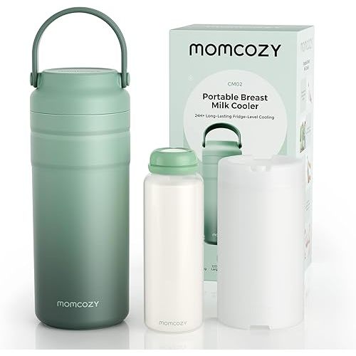 Momcozy Portable Breast Milk Cooler for Travel, 24H Ice-Free Cooling Breastmilk Storage Bottles Container, 12oz Leak Proof Outdoor Small Freezer, Baby Breastfeeding Essential Gift for New Moms
