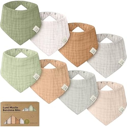 8-Pack Muslin Baby Bibs for Drooling, Teething Bandana Bibs 0-36M (Pine)