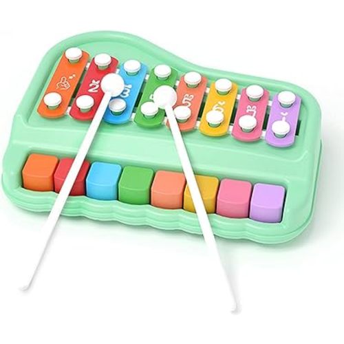 2 in 1 Baby Piano Xylophone for Toddlers 1-3 Years Old, 8 Multicolored Key Keyboard Baby Xylophone Piano, Preschool Educational Musical Learning Instruments Toy for Baby Kids Girls Boys